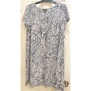 Everlily, Dress, Navy-White, Sz XL, Short Sleeve, Knee Length, V-Neck Hoops.